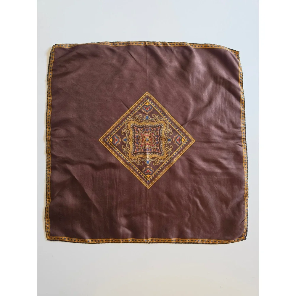 DIOR VTG Art to Wear Dophamine Geometric Silk Chocolate Brown Square Scarf